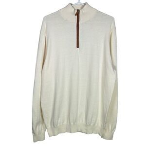 Collars & Co Sweater Mens Large Cream 1/4 Zip Luxury Touch Cotton Cashmere
